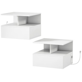 Meuble de chevet Melova suspendu avec recharge et rangement blanc