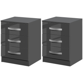 Erlen Table de chevet moderne 2 pièces 3 tiroirs gris