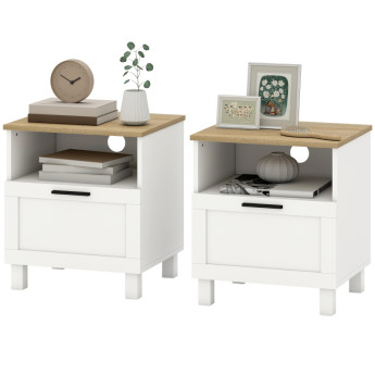 Table de chevet Falier avec tiroir et niche bois blanc