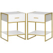 Tables de chevet Harena modernes avec tiroir et étagère Blanc et Or