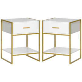 Tables de chevet Harena modernes avec tiroir et étagère Blanc et Or