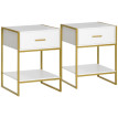 Tables de chevet Harena modernes avec tiroir et étagère Blanc et Or
