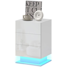 Table de chevet Lara LED moderne 3 tiroirs blanc