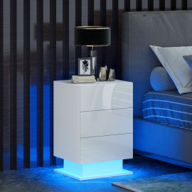 Table de chevet Lara LED moderne 3 tiroirs blanc