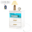 Table de chevet Jarrio LED charge USB rangement blanc laqué