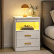 Table de chevet Jarrio LED charge USB rangement blanc laqué