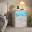Table de chevet Jarrio LED charge USB rangement blanc laqué
