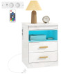 Table de chevet Jarrio LED charge USB rangement blanc laqué