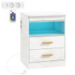 Table de chevet Jarrio LED charge USB rangement blanc laqué