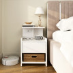 Table de chevet Rosora avec station de charge USB tiroir étagères blanc