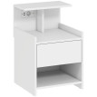Table de chevet Rosora avec station de charge USB tiroir étagères blanc