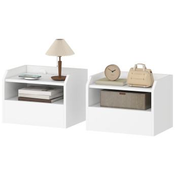 Lot de 2 tables de chevet Calelas flottantes avec station de charge blanc