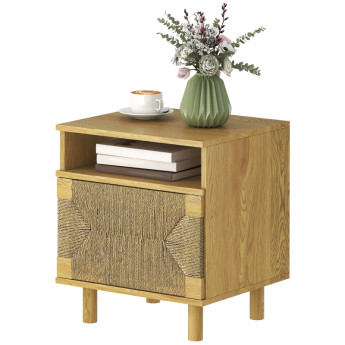 Mervaia Table de chevet bohème porte en corde papier chêne