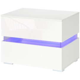 Table de chevet Belroenne LED RGB 2 tiroirs blanc