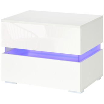 Table de chevet Belroenne LED RGB 2 tiroirs blanc