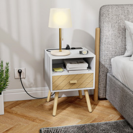Table de chevet Valua station de charge tiroir USB C blanc