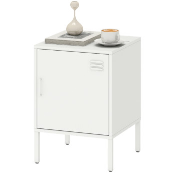 Table de chevet Taloal acier étagère réglable polyvalente blanche