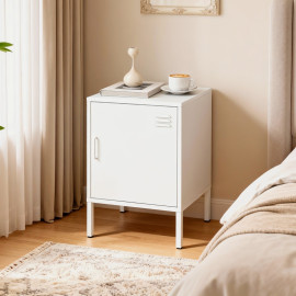 Table de chevet Taloal acier étagère réglable polyvalente blanche