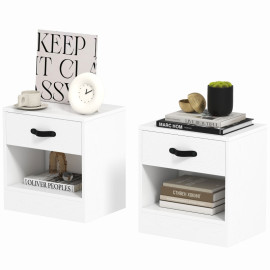 Estvis Pack de 2 tables de chevet avec tiroir et compartiment ouvert blanc