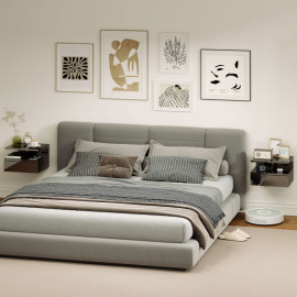 Deleras Tables de chevet flottantes modernes noir brillant
