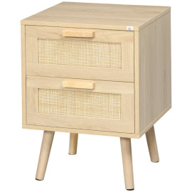 Table de chevet Larono boho avec tiroirs bois naturel