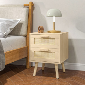 Table de chevet Larono boho avec tiroirs bois naturel