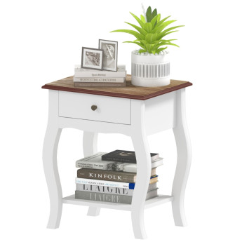 Table de chevet Salal avec tiroir et étagère bois blanc chêne