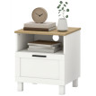 Table de chevet Heluis moderne avec tiroir et étagère ouverte blanc bois