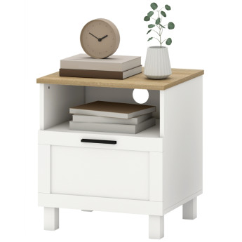 Table de chevet Heluis moderne avec tiroir et étagère ouverte blanc bois