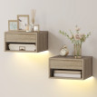 Table de Chevet Eleo LED RGB Flottante avec Tiroir Bois Naturel