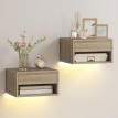 Table de Chevet Eleo LED RGB Flottante avec Tiroir Bois Naturel