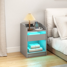 Table de chevet Orer LED USB charge gris
