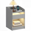 Table de chevet Orer LED USB charge gris