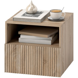 Table de chevet Felal murale design sans poignée niche ouverte tiroir bois naturel