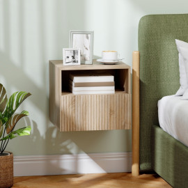 Table de chevet Felal murale design sans poignée niche ouverte tiroir bois naturel