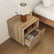 Table de chevet Felal murale design sans poignée niche ouverte tiroir bois naturel
