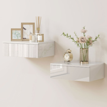 Florier Lot de 2 tables de chevet murales avec tiroir Blanc