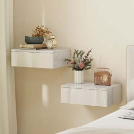 Florier Lot de 2 tables de chevet murales avec tiroir Blanc