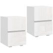 Ylova Lot de 2 Tables de Chevet avec 2 Tiroirs Haute Brillance Blanc