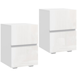 Ylova Lot de 2 Tables de Chevet avec 2 Tiroirs Haute Brillance Blanc