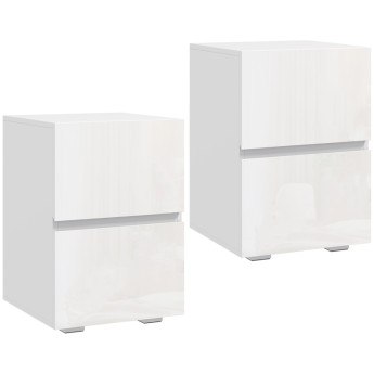Ylova Lot de 2 Tables de Chevet avec 2 Tiroirs Haute Brillance Blanc