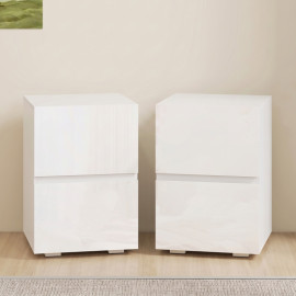 Ylova Lot de 2 Tables de Chevet avec 2 Tiroirs Haute Brillance Blanc