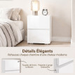 Ylova Lot de 2 Tables de Chevet avec 2 Tiroirs Haute Brillance Blanc