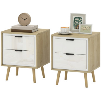 Galon Lot de 2 Tables de Chevet Modernes 2 Tiroirs Blanc Chêne