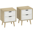Galon Lot de 2 Tables de Chevet Modernes 2 Tiroirs Blanc Chêne