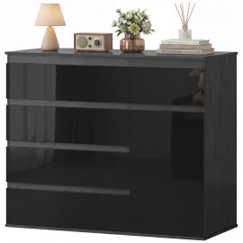 Buffet Beleier rangement moderne 5 tiroirs étagère réglable noir laqué