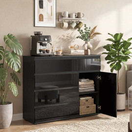 Buffet Beleier rangement moderne 5 tiroirs étagère réglable noir laqué