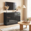 Buffet Beleier rangement moderne 5 tiroirs étagère réglable noir laqué