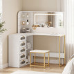 Coiffeuse Auroea miroir LED tabouret rangement blanc