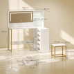 Coiffeuse Auroea miroir LED tabouret rangement blanc